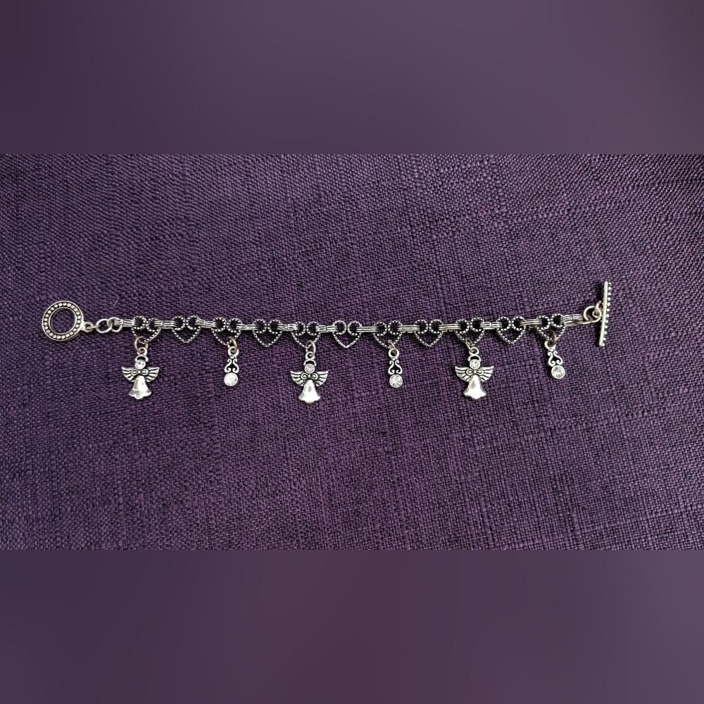 Silver Angel Charm Necklace - Dainty Heart Link Pendant